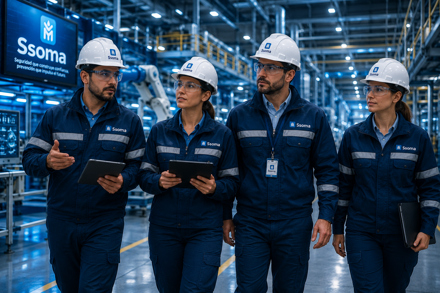 Equipo de ingenieros SSOMA SAFE en planta industrial