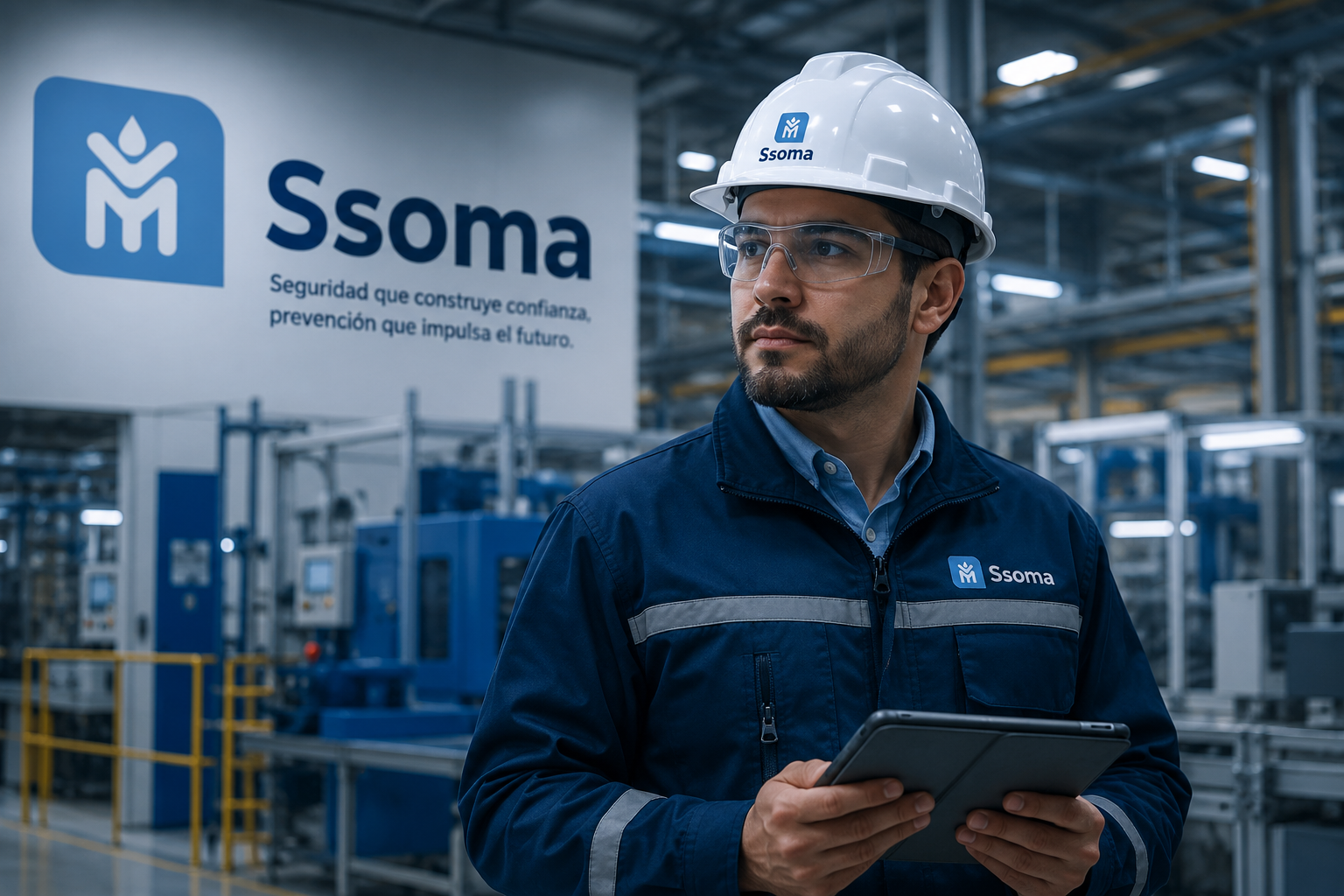 Ingeniero SSOMA supervisando operaciones en planta industrial